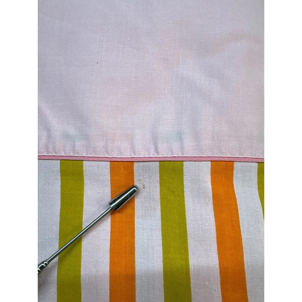 Vintage Muslin Full Double 70s orange green pink striped sheet